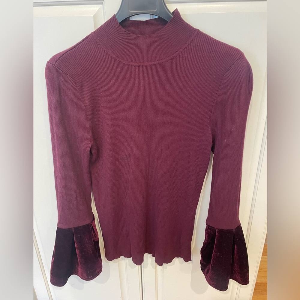INC burgundy sweater with velvet bell sleeves Size XL